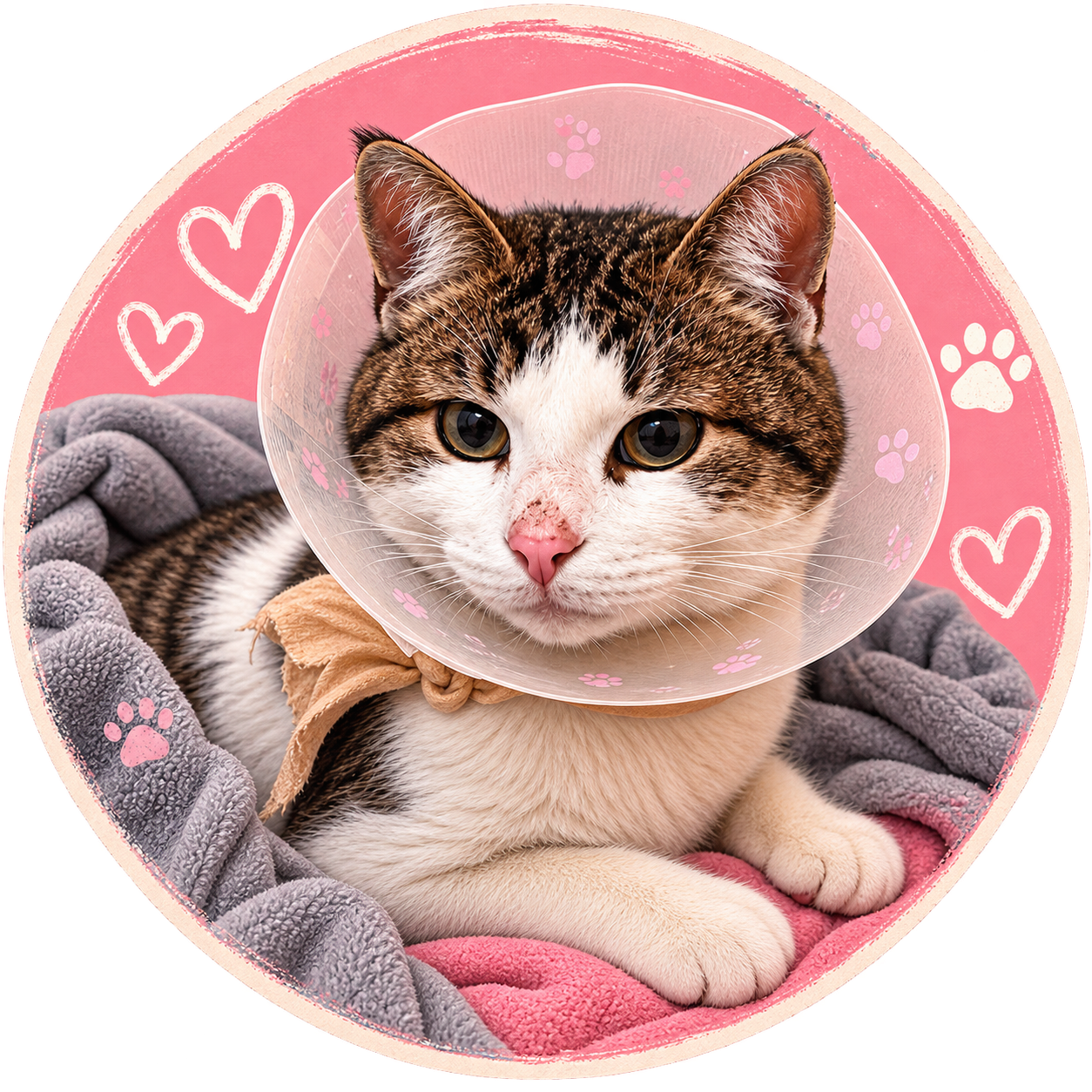 Franklin the cat in a pink cone